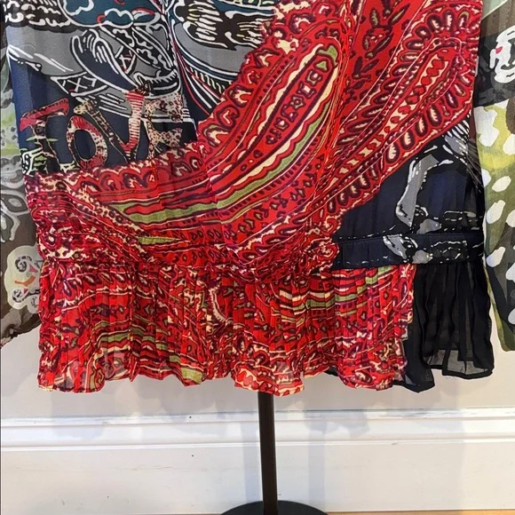 NWOT Desigual Sheer Mixed-Print Blouse - Picture 2 of 5